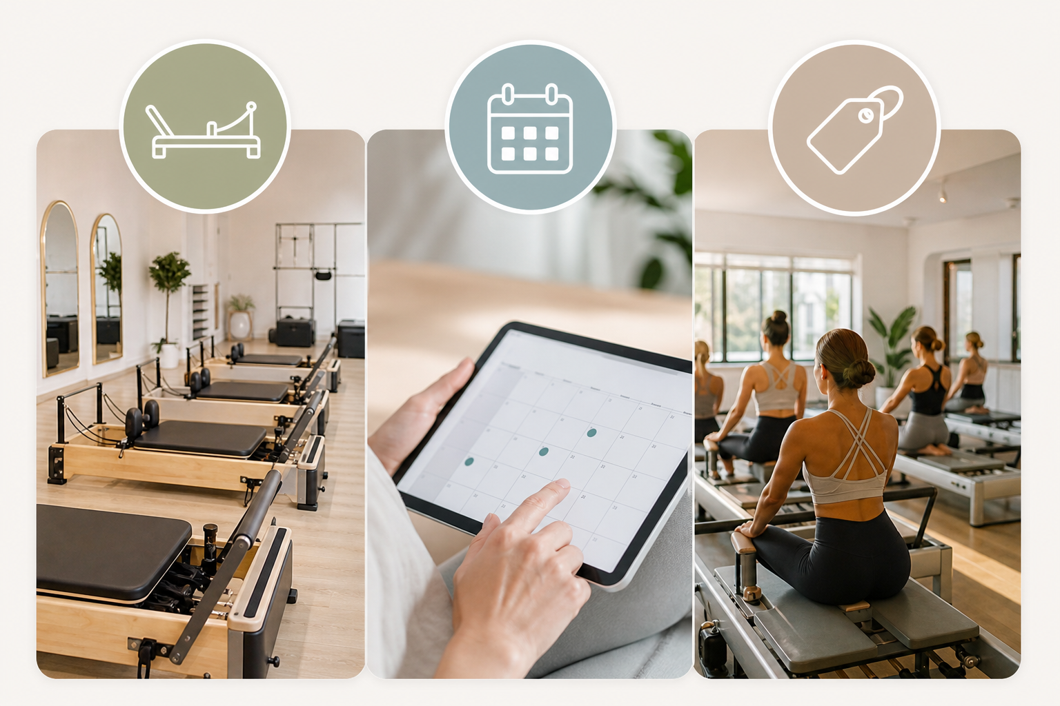 A clean, easy-to-read comparison chart design showing key differences between Pilates studios, featu