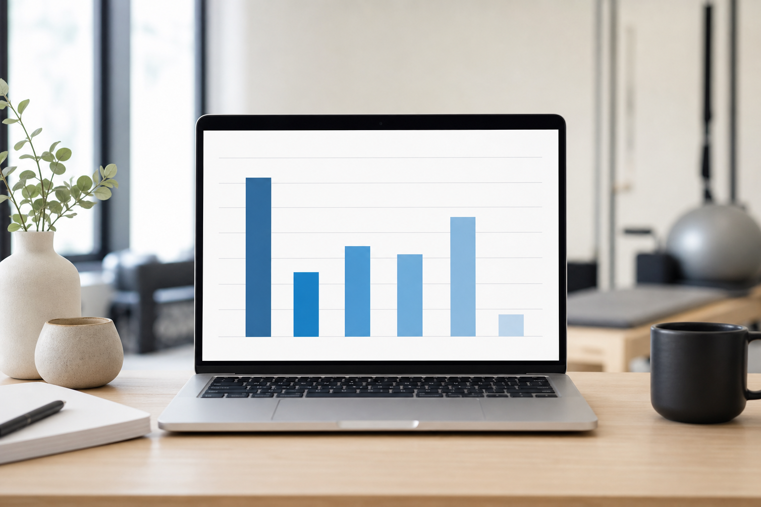 A professional bar chart visualization showing survey results from 129 people regarding pilates stud