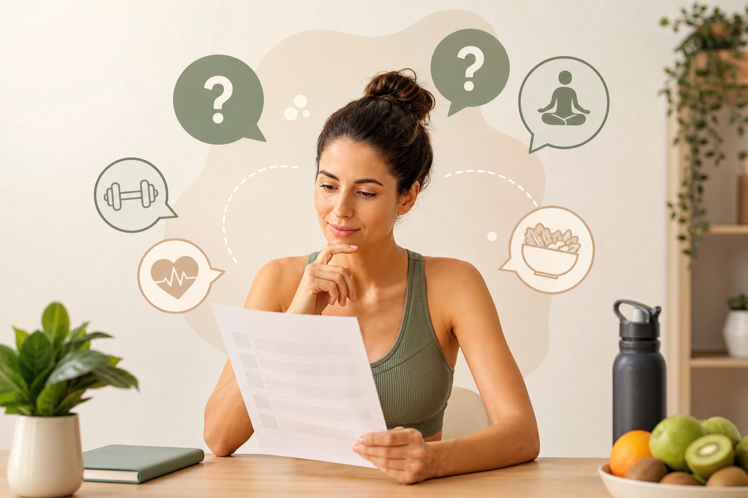 An illustration of a curious person looking at a document with FAQ icons (question marks, speech bub