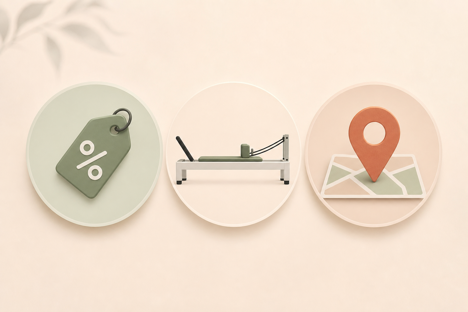 An infographic illustration showing 3 distinct icons representing: 1. A price tag with a discount si