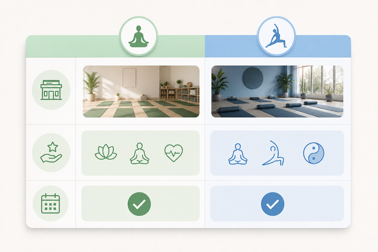 A clean and clear comparison table visualization designed for a blog post. Two columns showing side-