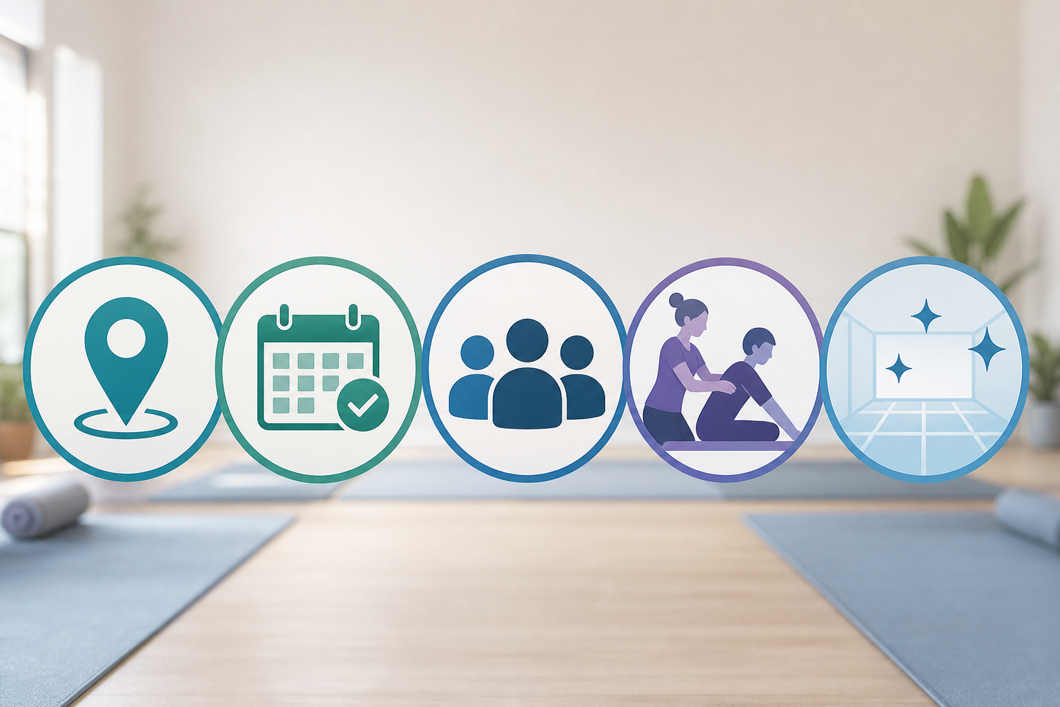 An infographic-style illustration showing 5 distinct icons or silhouettes representing key criteria: