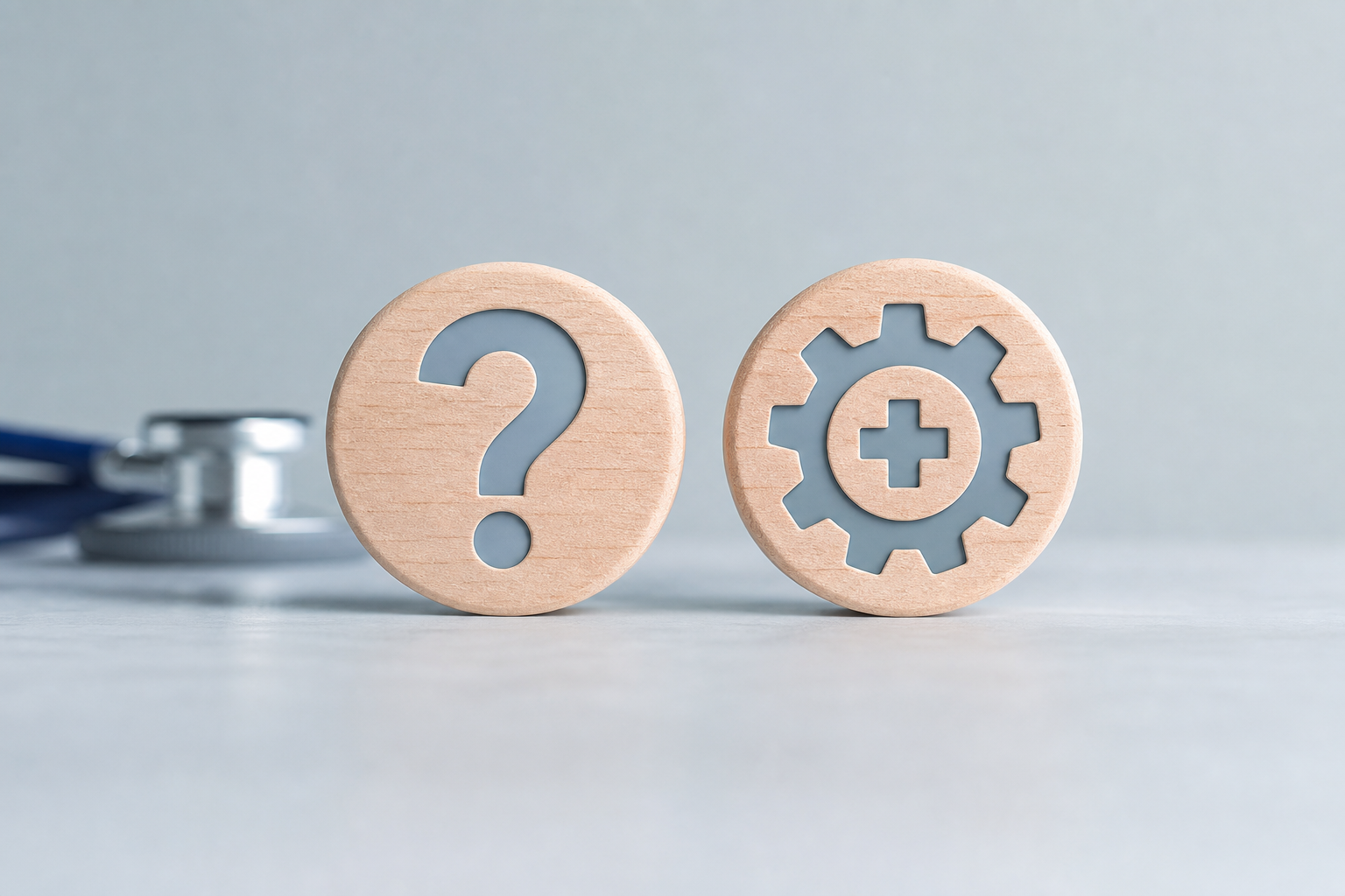 A clear, conceptual illustration of a FAQ section, featuring a question mark icon and a gear icon re