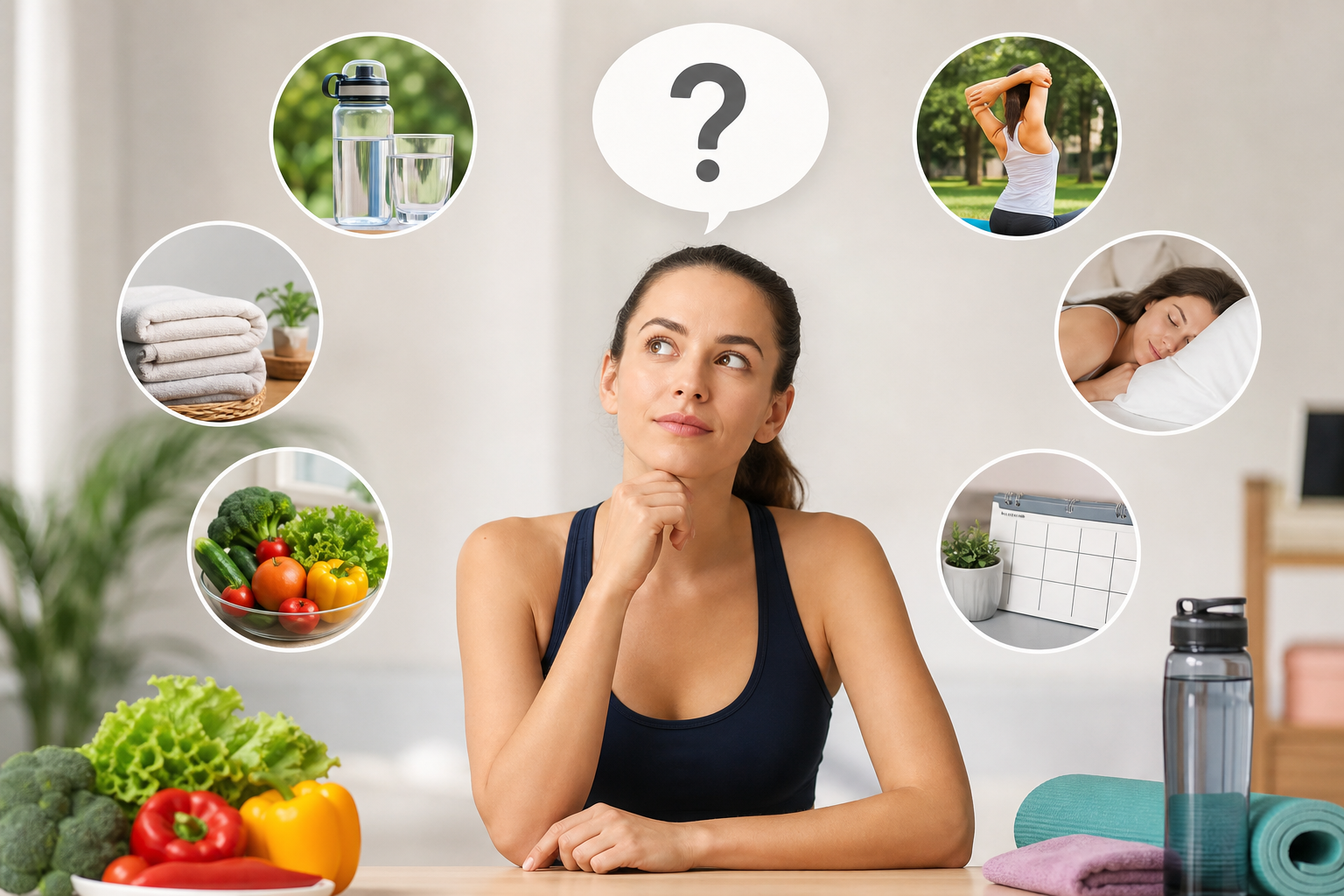 A conceptual illustration of a person with a speech bubble containing a question mark, surrounded by