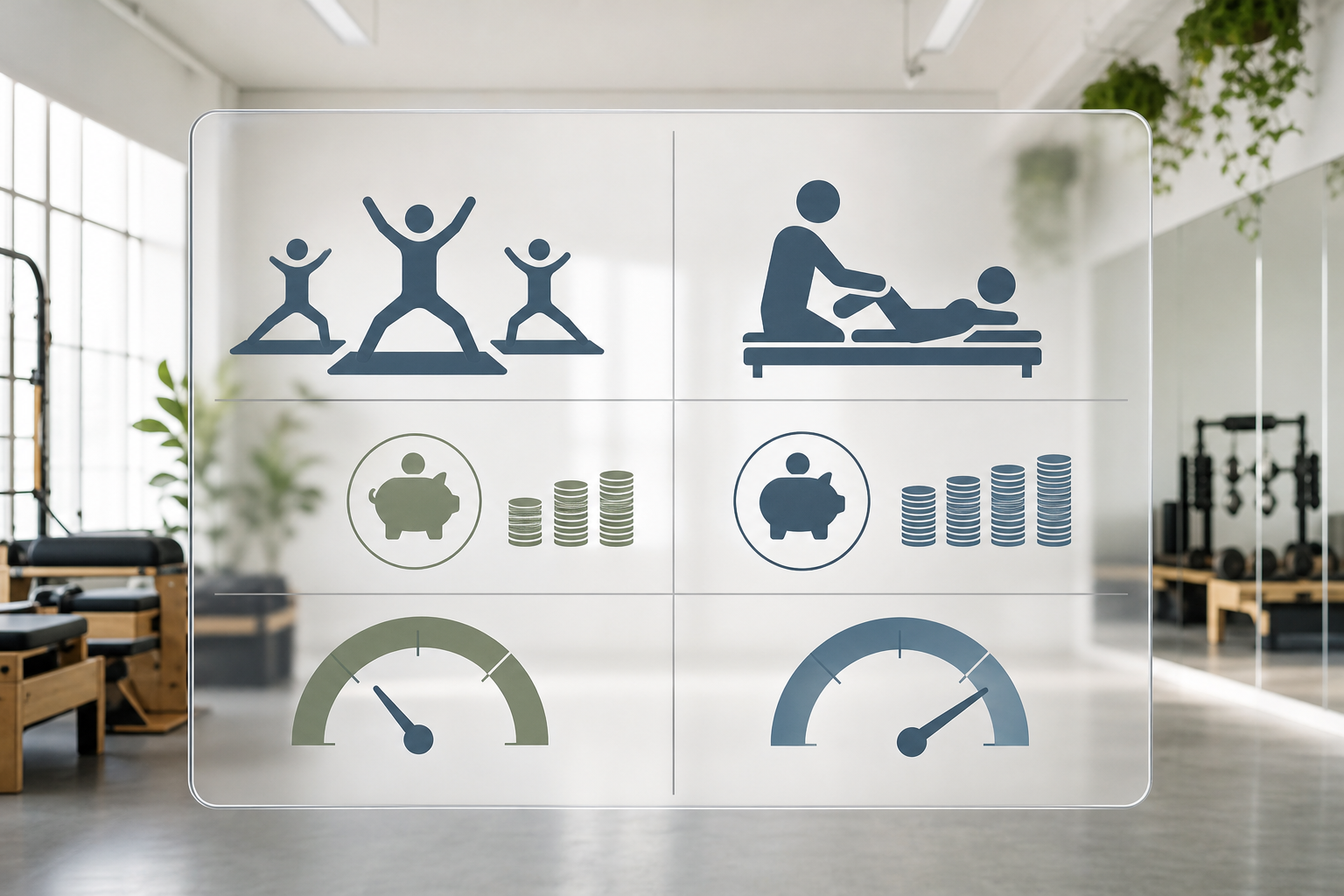 A clear, professional comparison chart graphic floating in a bright studio background, illustrating 