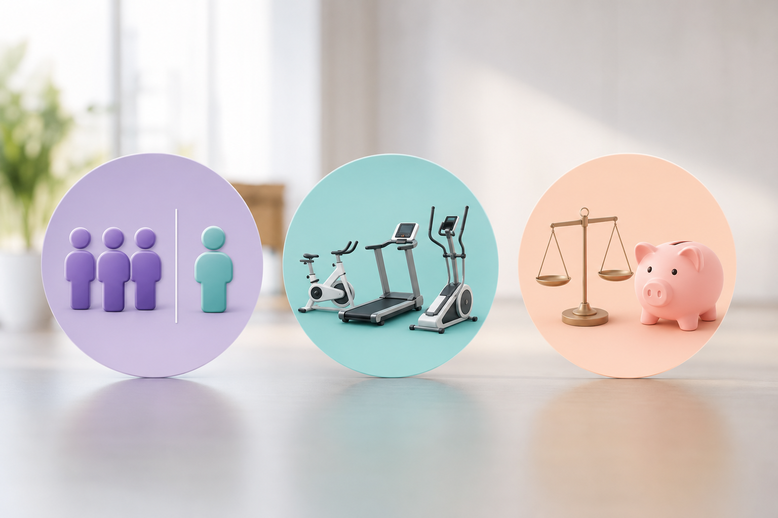 An infographic showing three distinct icons representing the choice of group versus personal lessons